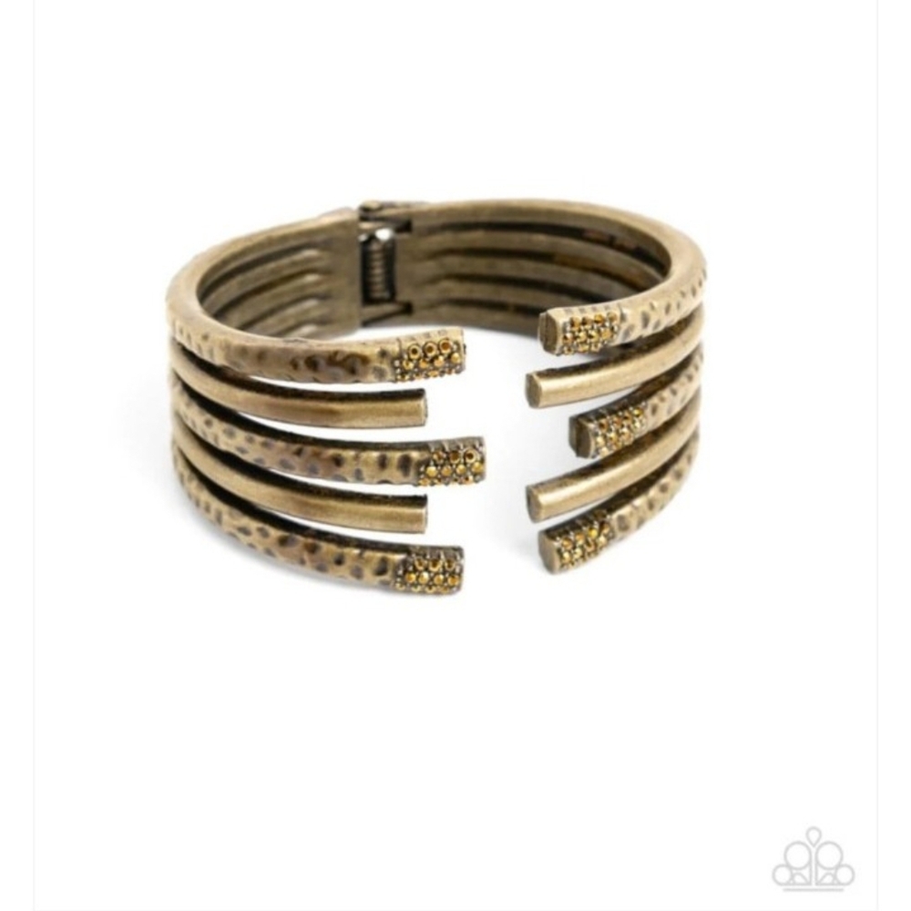 Paparazzi Gold Geometric Cuff Bracelet Working Wraparound Brass  Hinged Jewelry